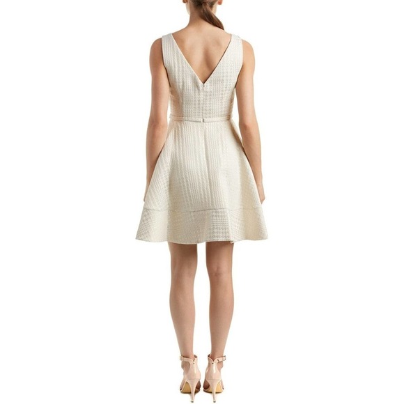 NWT Erin Erin Fetherston Women's Elsie Herringbone Jacquard Belted Ivory Dress-2 - Picture 4 of 9